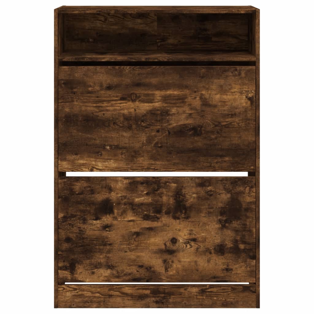 Skoskap Skohylle Skobenk Røkt Eik med 2 vippeskuffer 80x34x116 cm