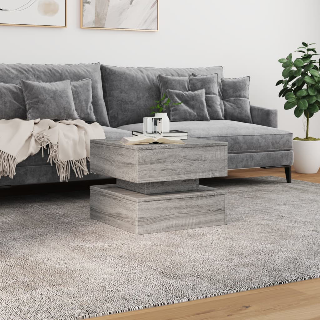 Salongbord Sofabord Sonoma Grå med LED-lys 50x50x40 cm