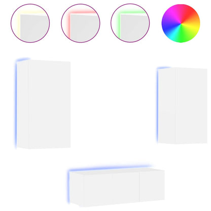 TV-Møbel Vegghengte med LED 4 deler hvit konstruert tre
