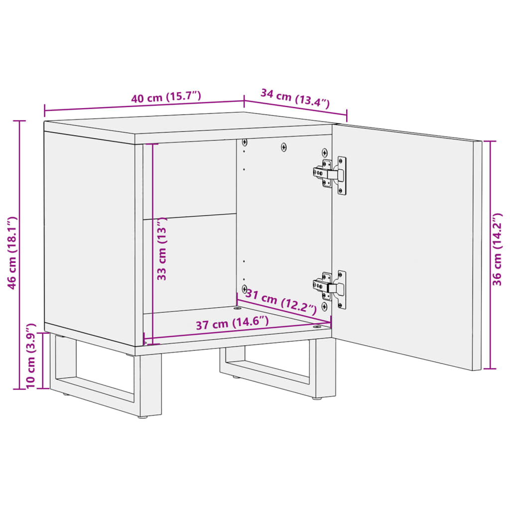 Nattbord Sengbord 40x34x46 cm heltre akasie