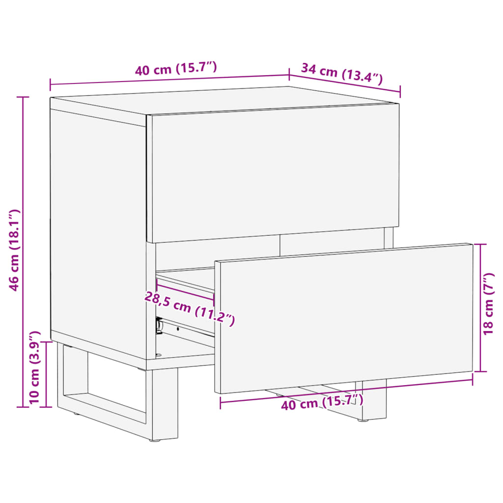 Nattbord Sengbord 40x34x46 cm heltre bleket mango