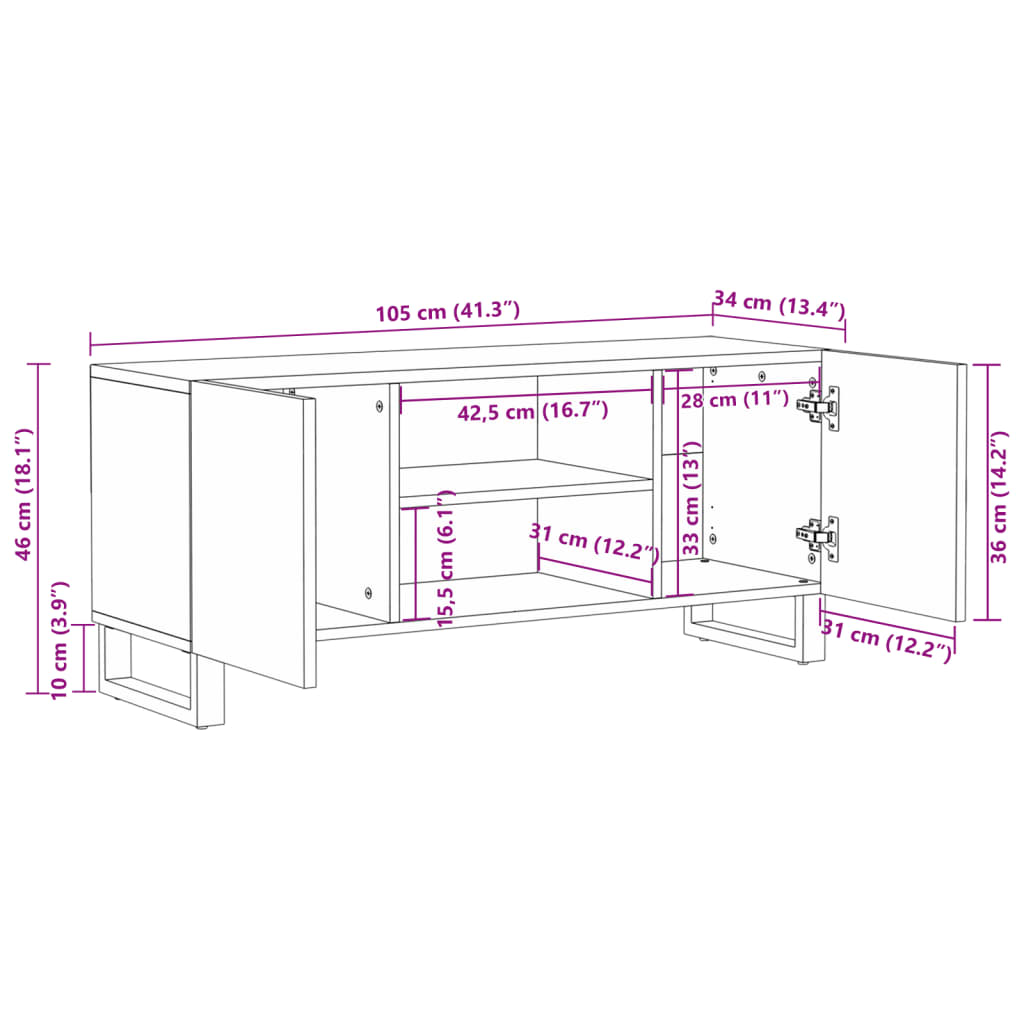 TV-benk 105x34x46 cm grovt heltre mangotre