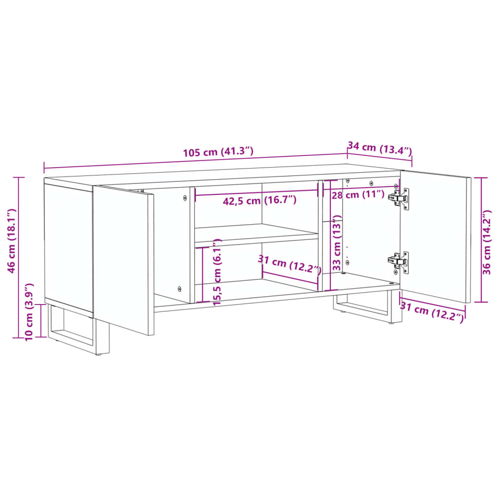 TV-benk hvit 105x34x46 cm grovt heltre mangotre