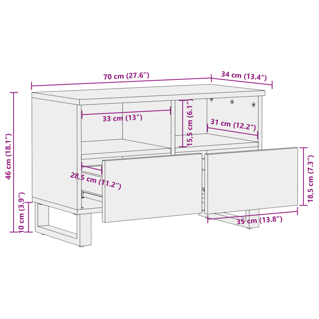 TV-benk 70x34x46 cm grovt heltre mangotre