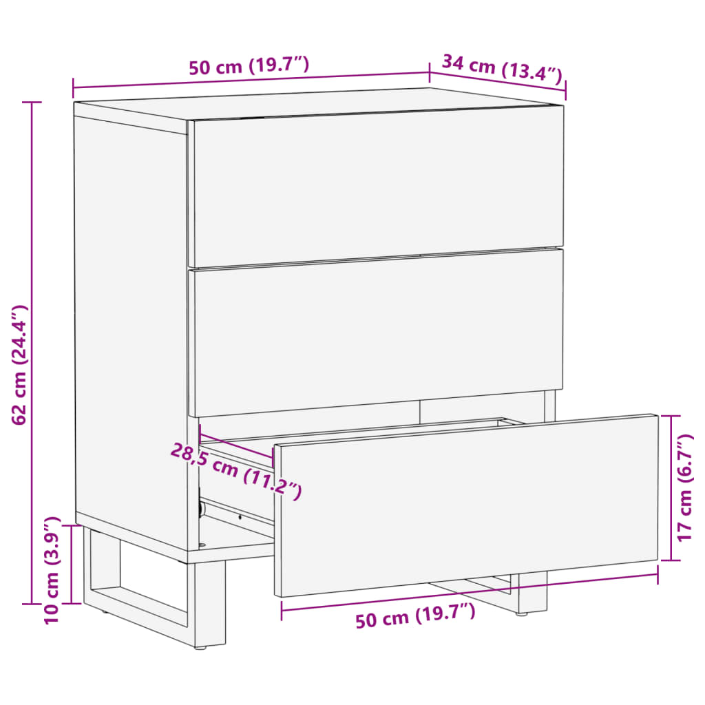 Nattbord Sengbord 50x34x62 cm heltre akasie