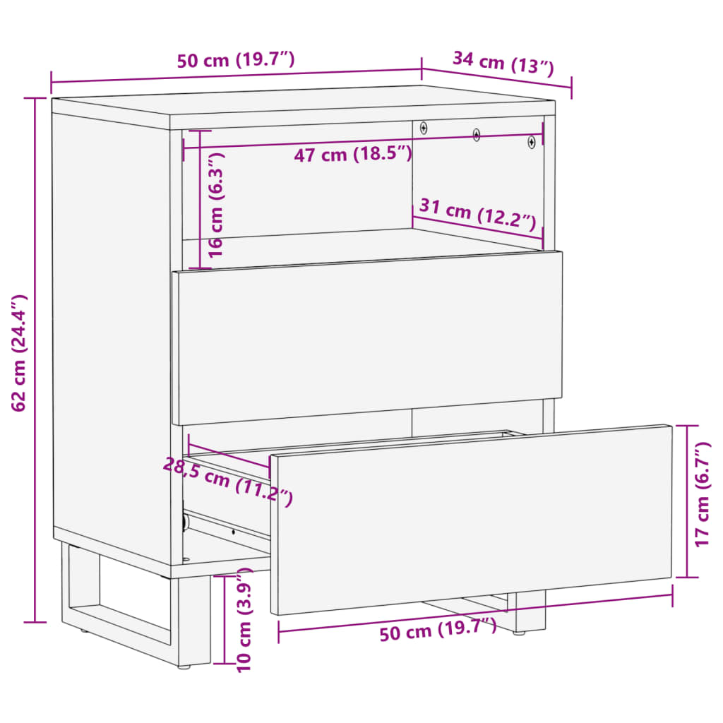 Nattbord Sengbord 50x34x62 cm heltre akasie