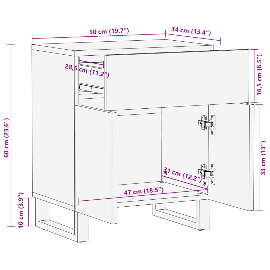 Nattbord Sengbord 50x34x60 cm heltre akasie