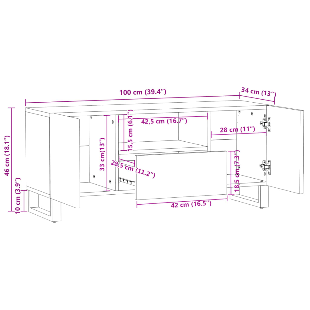 TV-benk 100x34x46 cm grov heltre mango