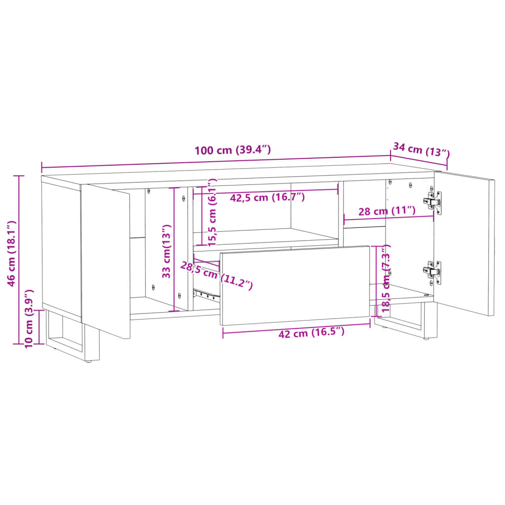 TV-benk 100x34x46 cm heltre akasie