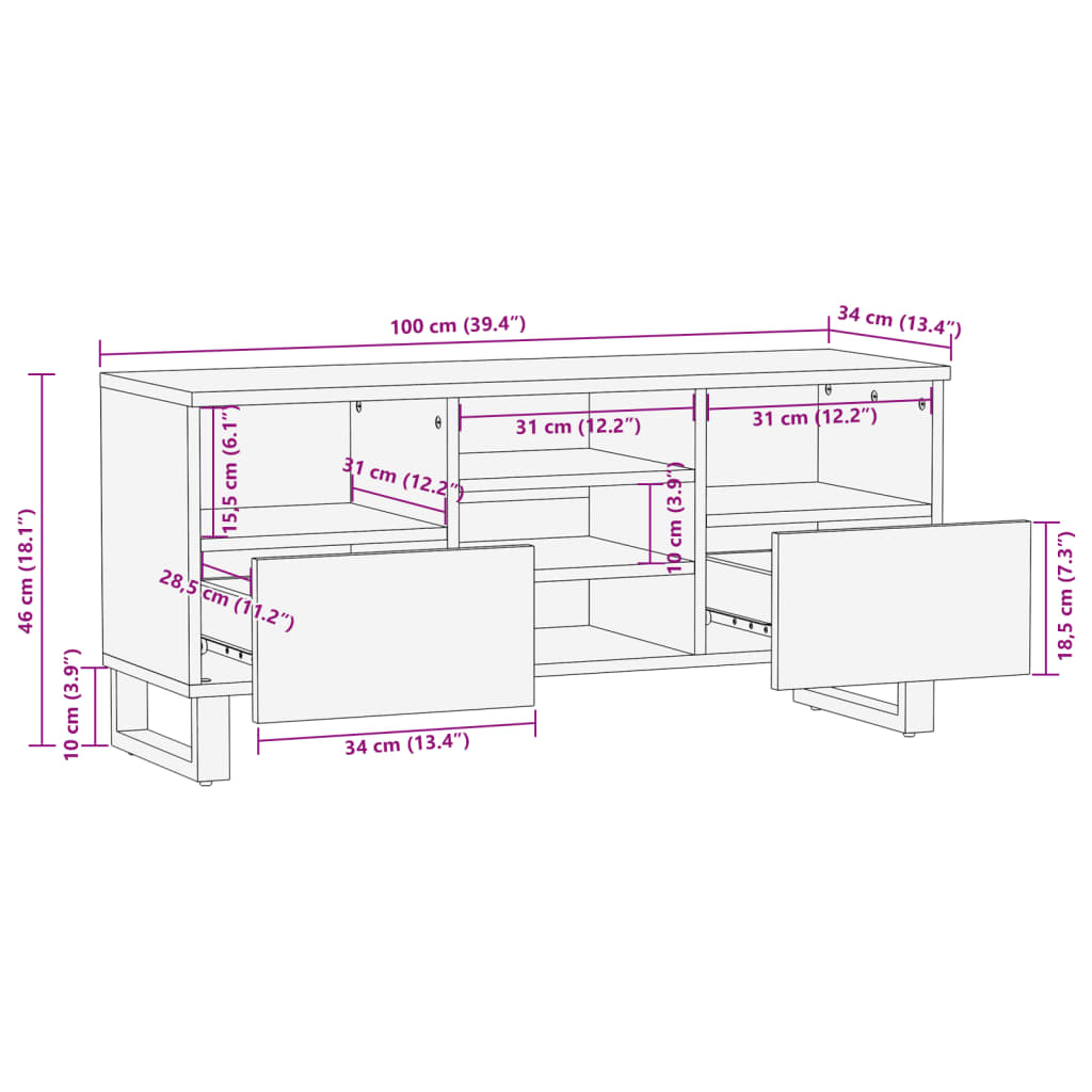 TV-benk brun 100x34x46 cm heltre mango