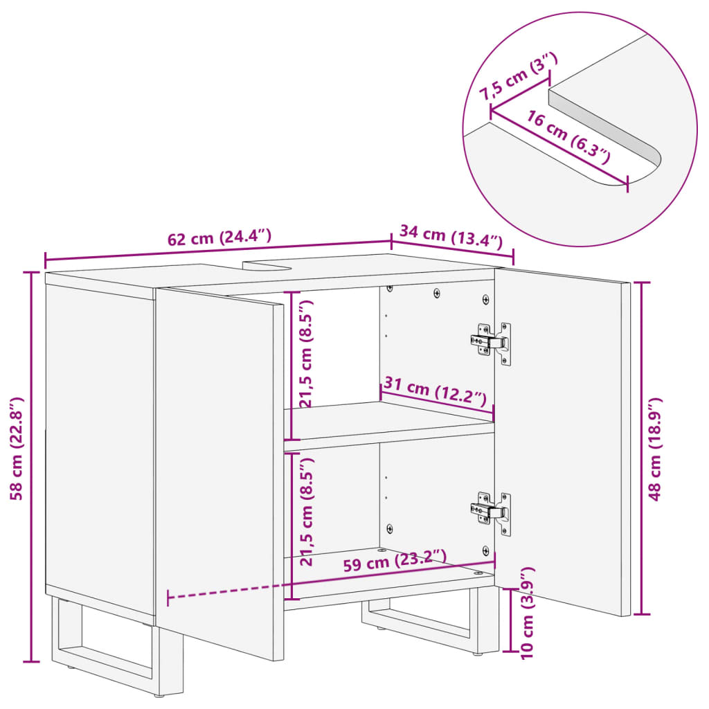 Baderomsservantskap 62x34x58 cm heltre mango