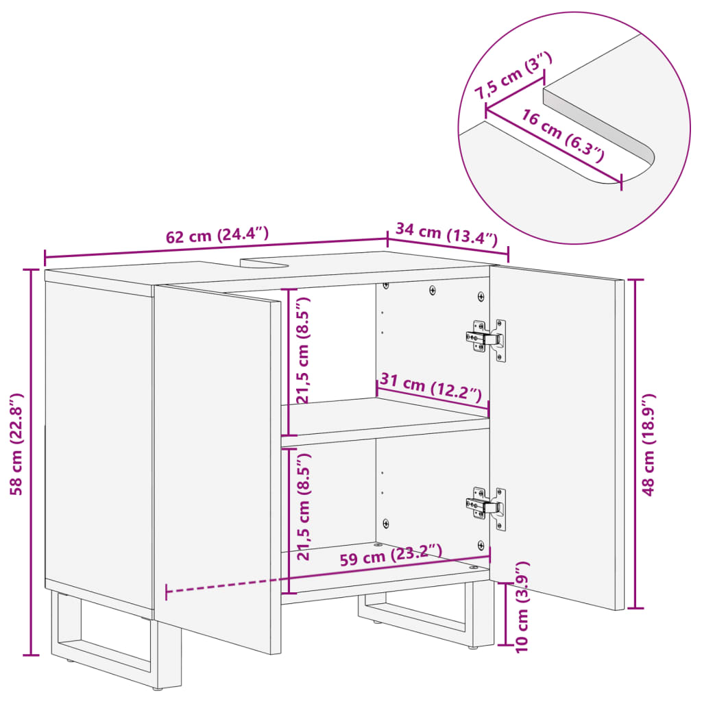 Baderomsservantskap 62x34x58 cm heltre akasie