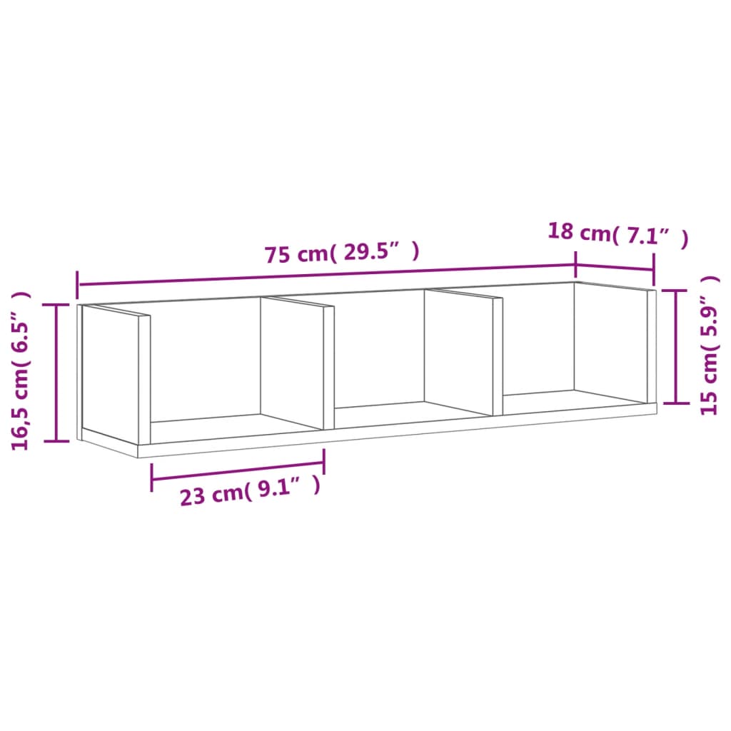 Vegghylle hvit 75x18x16,5 cm konstruert tre