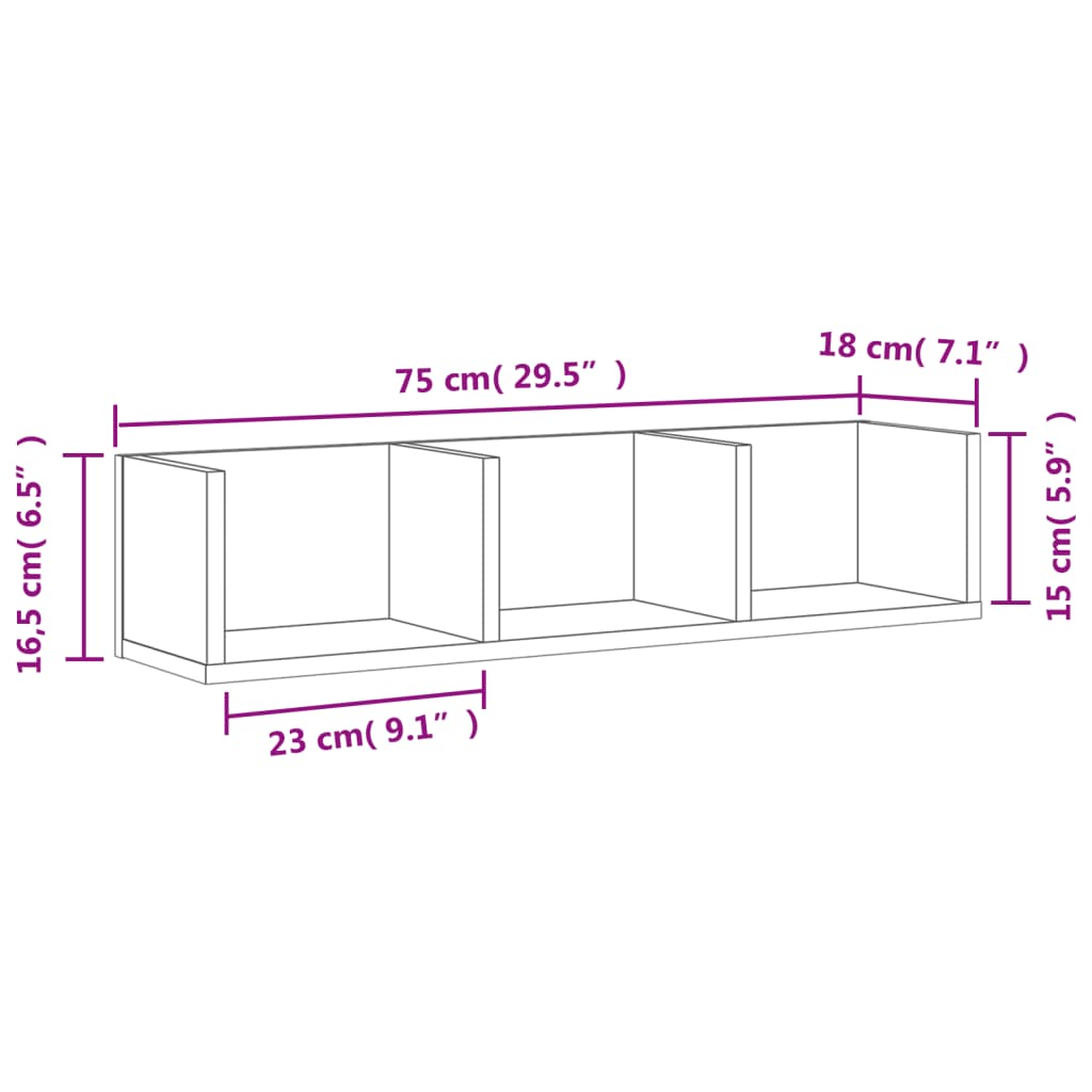 Vegghylle sonoma eik 75x18x16,5 cm konstruert tre