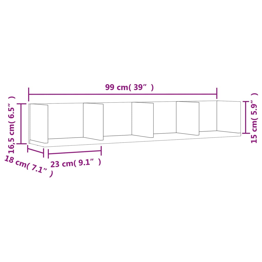 Vegghylle hvit 99x18x16,5 cm konstruert tre