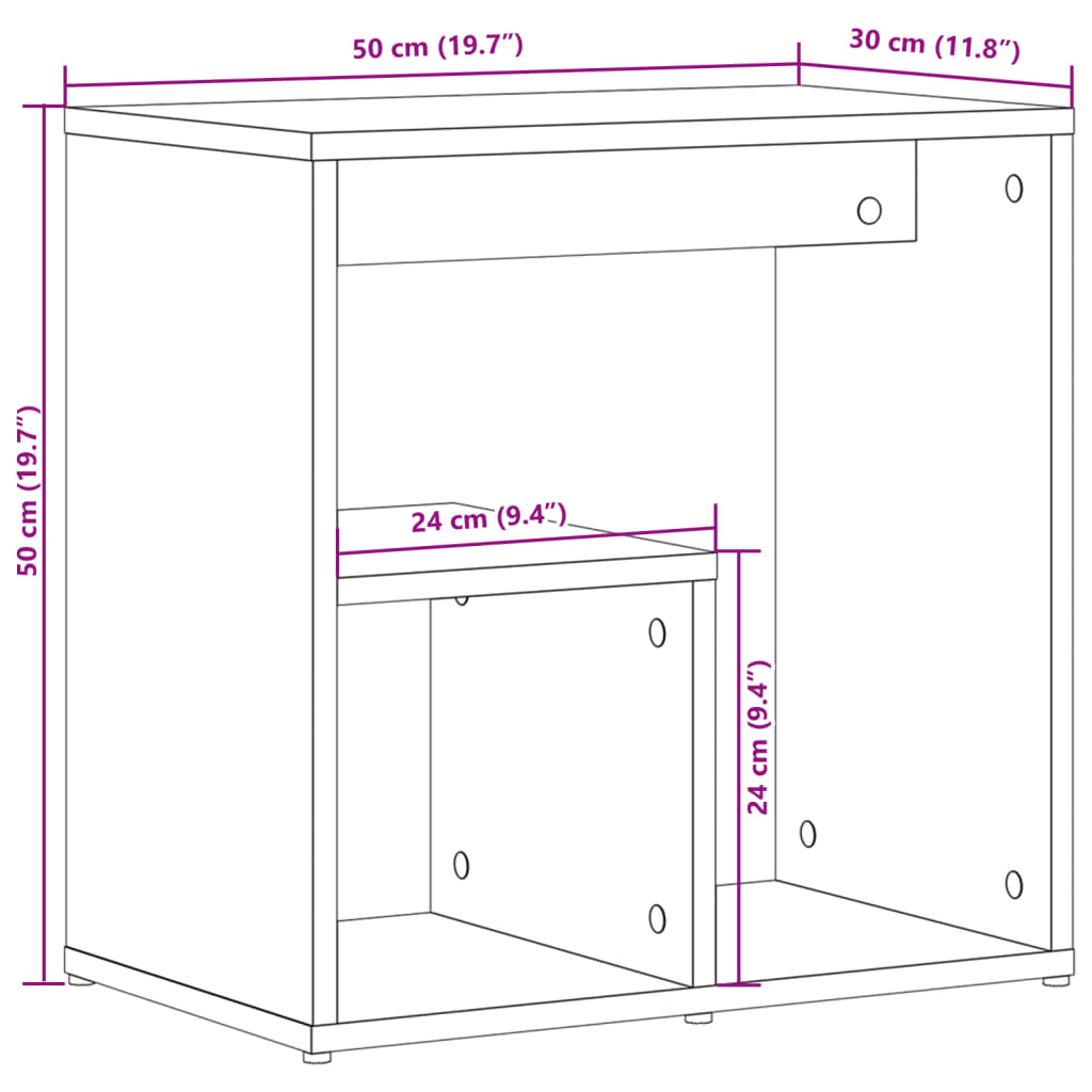 Sidebord hvit 50x30x50 cm sponplate