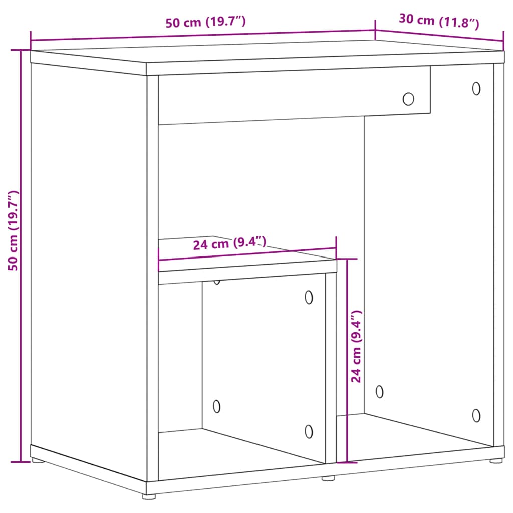 Sidebord betonggrå 50x30x50 cm sponplate