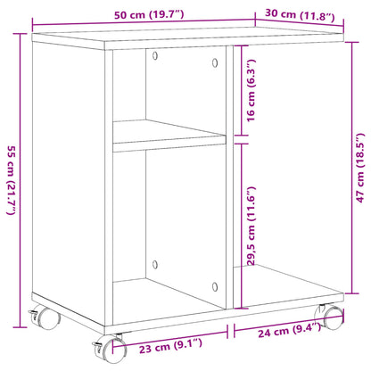 Sidebord med hjul svart 50x30x55 cm konstruert tre