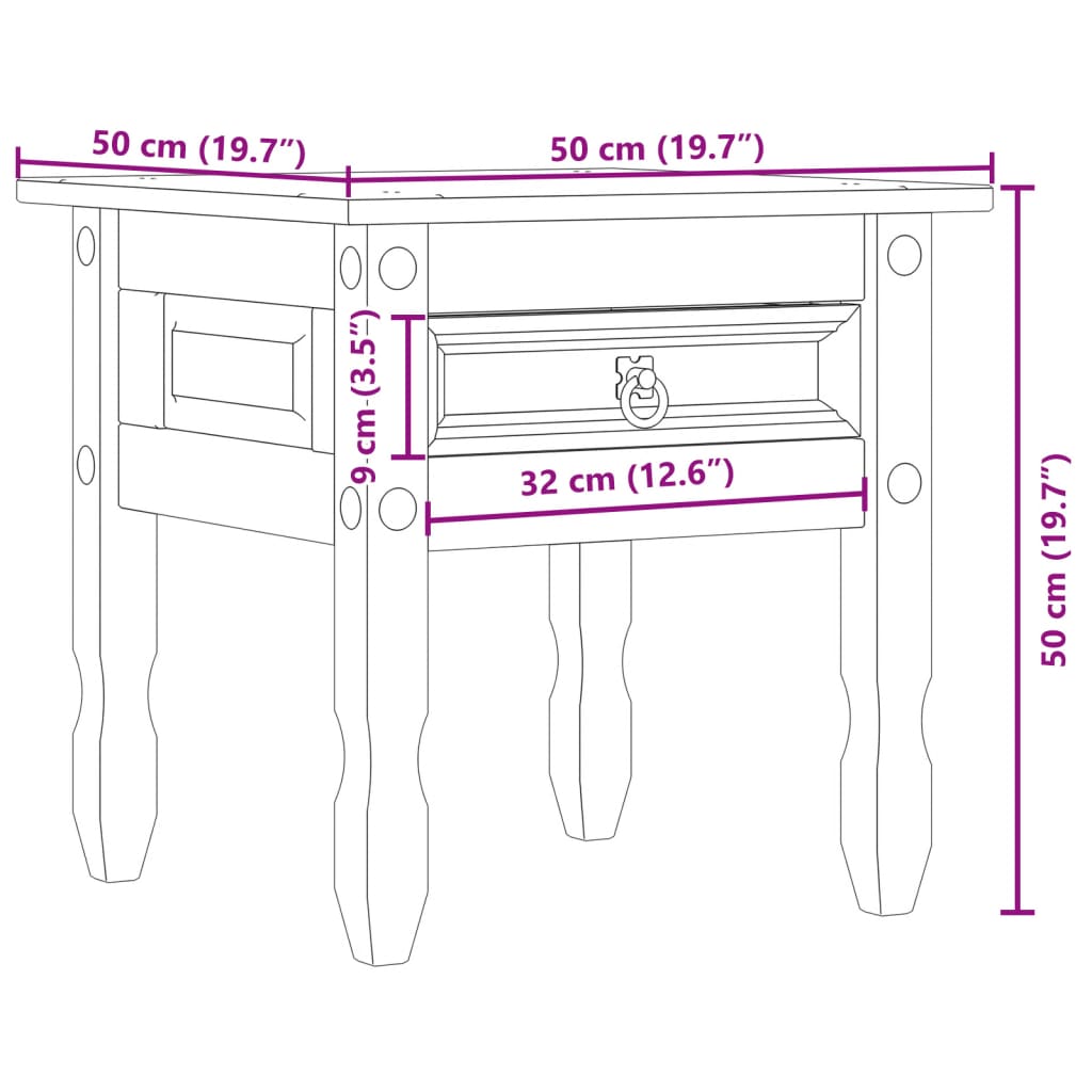 Sidebord Corona 50x50x50 cm heltre furu