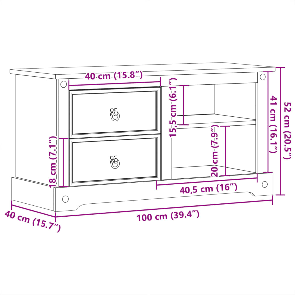 TV-benk Corona 100x40x52 cm heltre furu