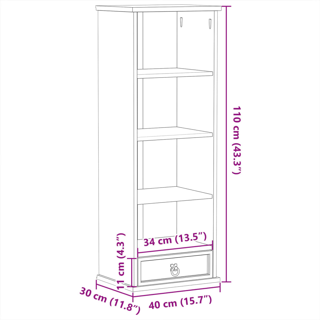 Vegghylle CD-hylle Corona 40x30x110 cm heltre furu