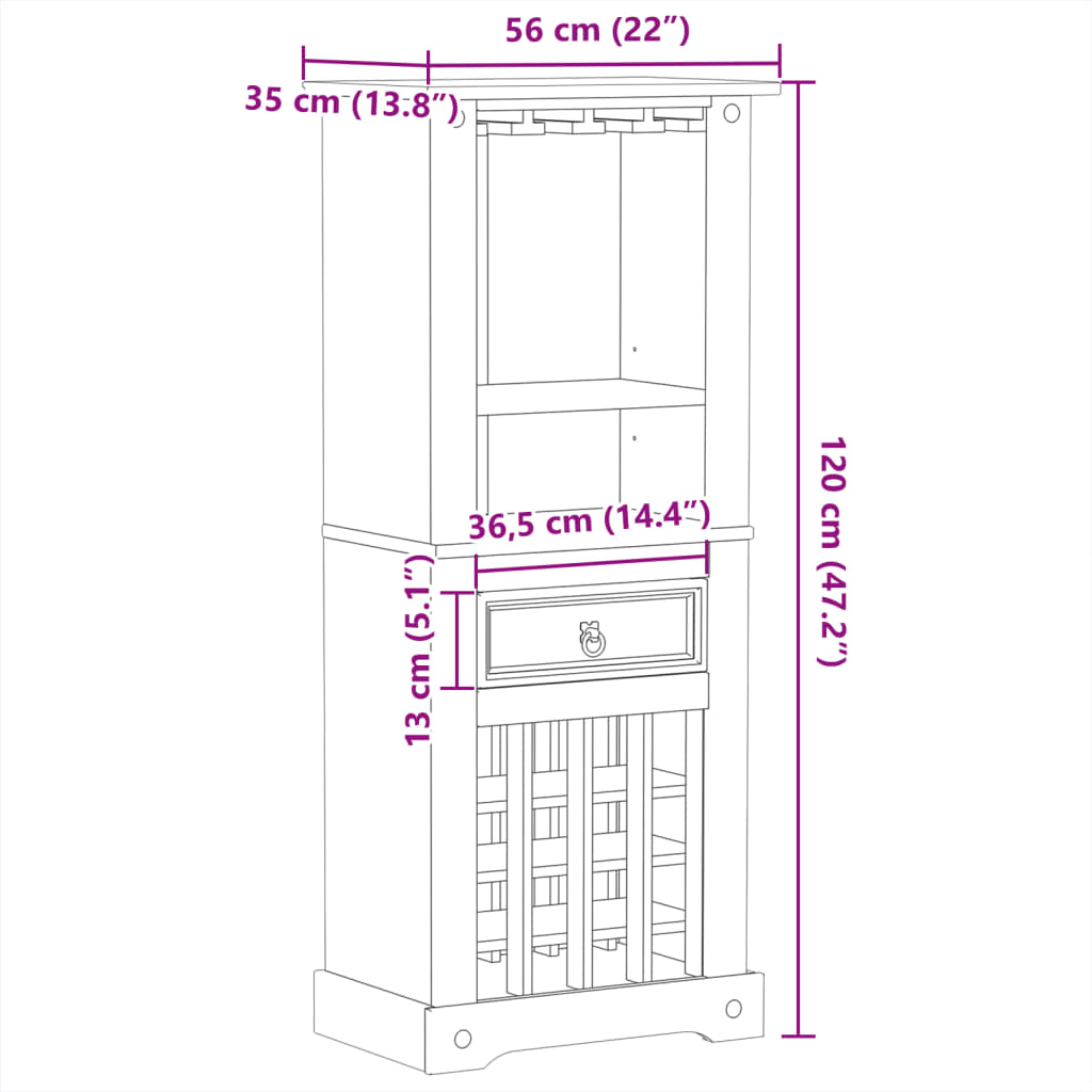 Vinstativ Corona 56x35x120 cm heltre furu