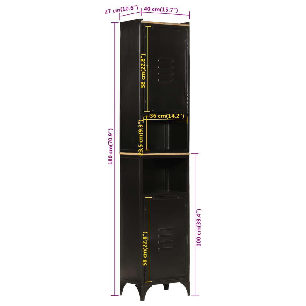 Baderomsskap 40x27x180 cm jern og heltre mango