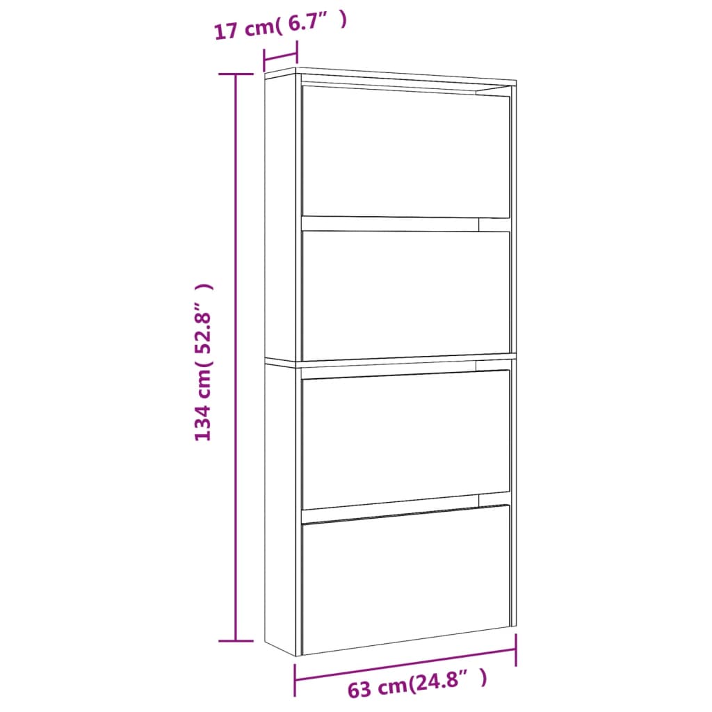 Skoskap med speil 4 lag svart 63x17x134 cm