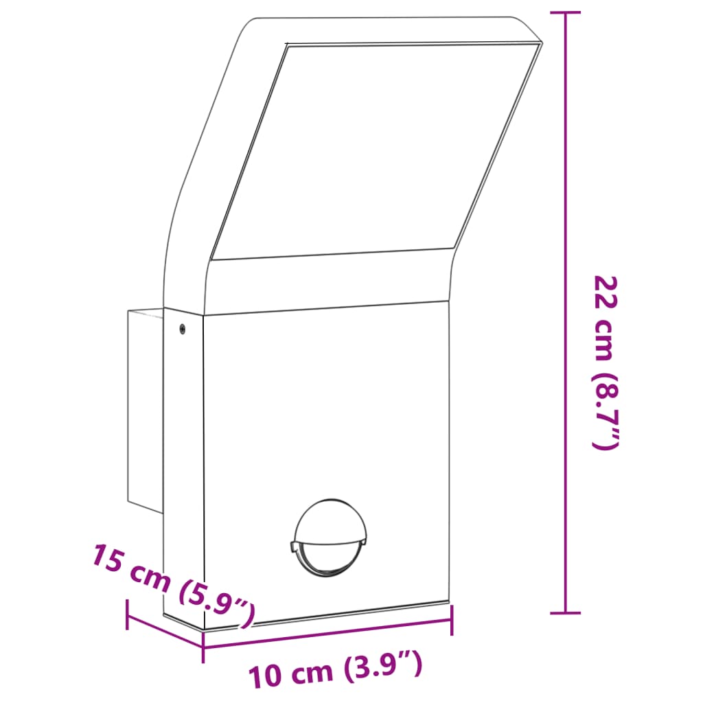 Hagebelysning Veggmonterte LED-utelampe med sensor svart støpt aluminium