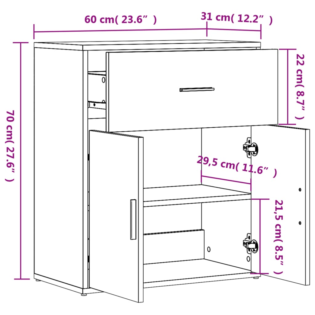 Skjenk 2 svart 60x31x70 cm konstruert tre