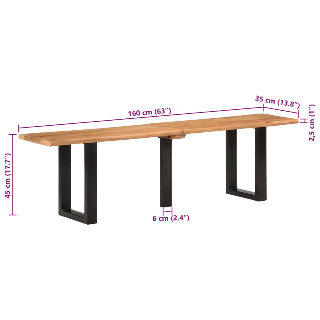 Sittebenk 160 cm heltre akasie og stål