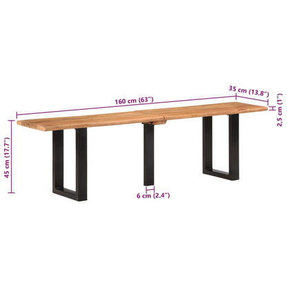 Sittebenk 160 cm heltre akasie og stål