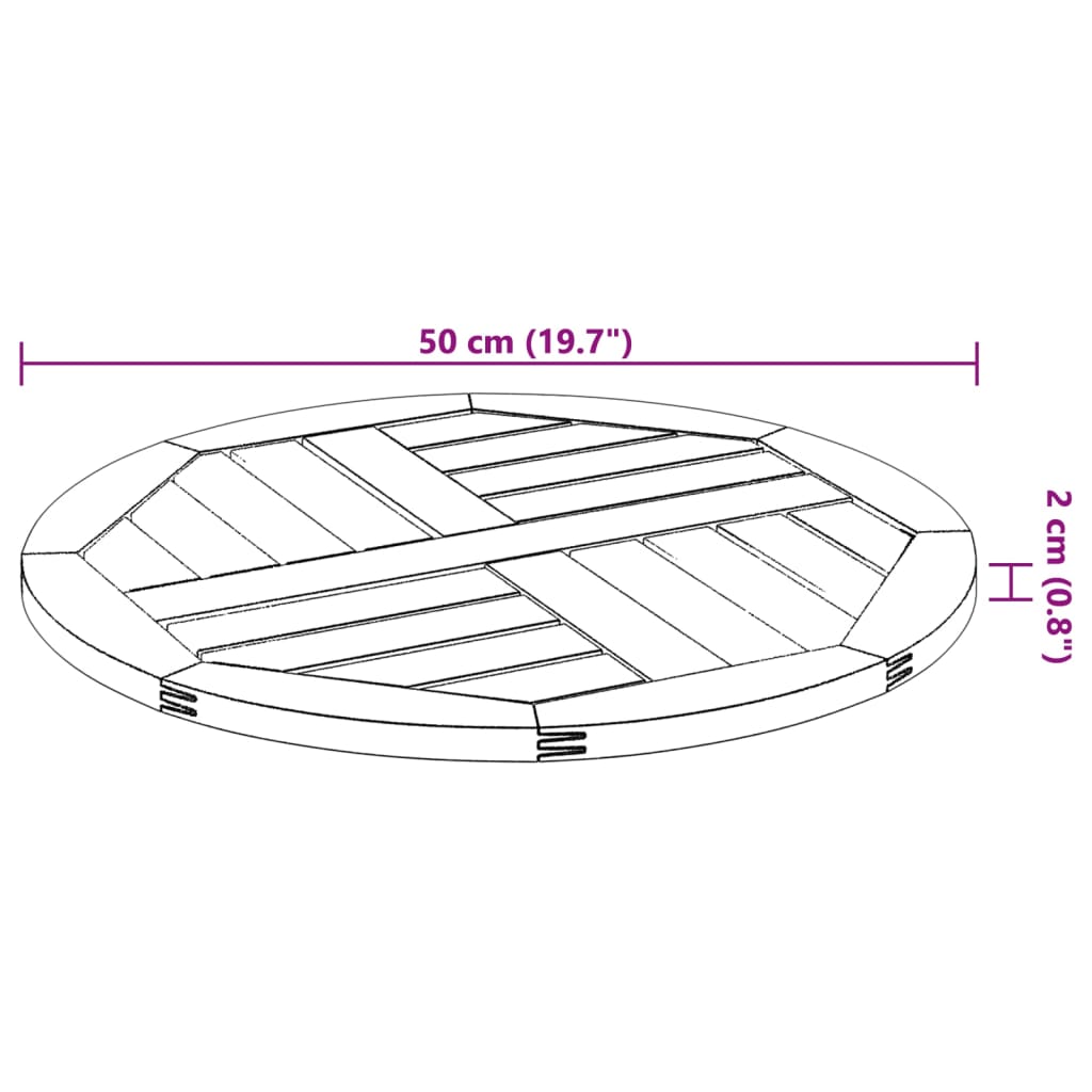 Bordplate Ø50x2 cm rund heltre akasie