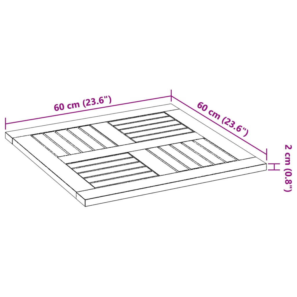 Bordplate 60x60x2 cm firkantet heltre akasie