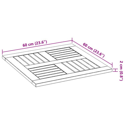 Bordplate 60x60x2 cm firkantet heltre akasie