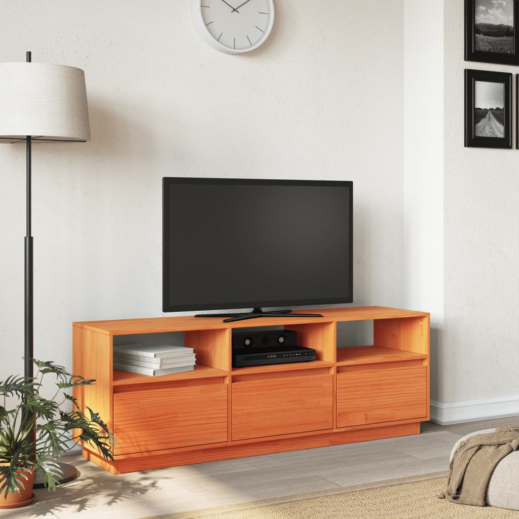 TV-benk voksbrun 140x37x50 cm heltre furu