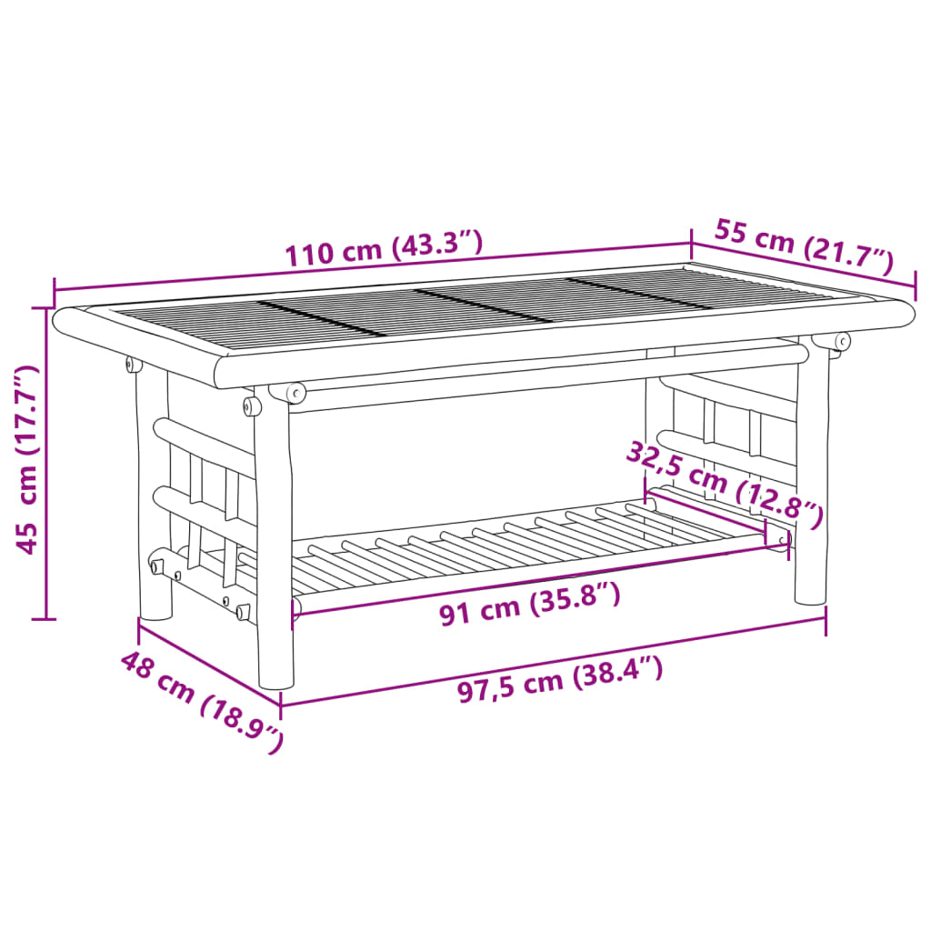 Salongbord Sofabord 110x55x45 cm bambus