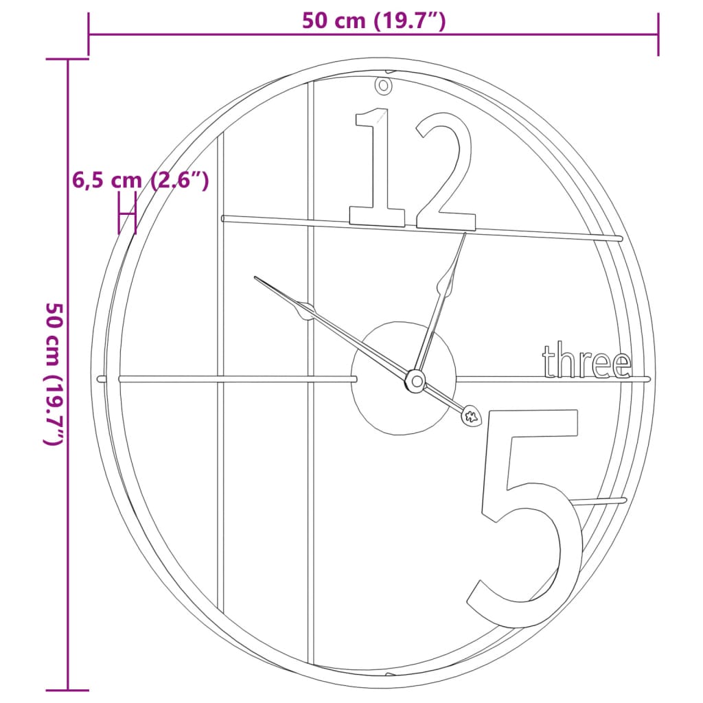 Veggklokke svart Ø50 cm jern