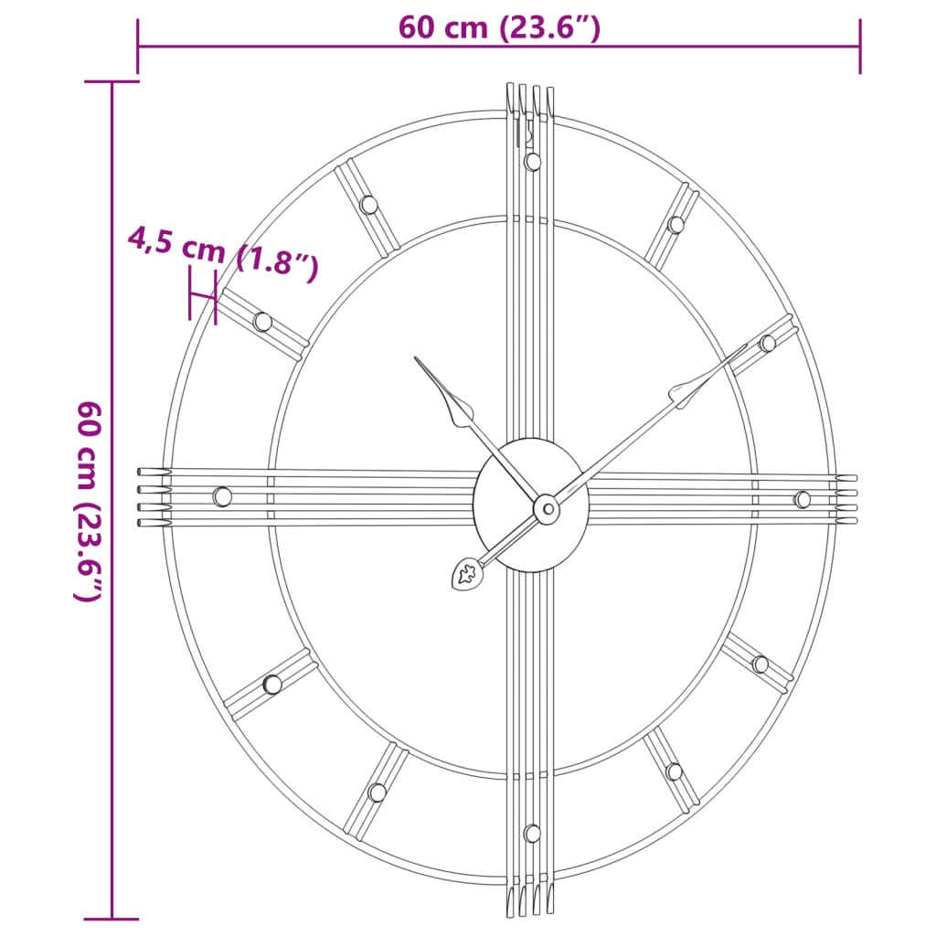 Veggklokke svart Ø60 cm jern