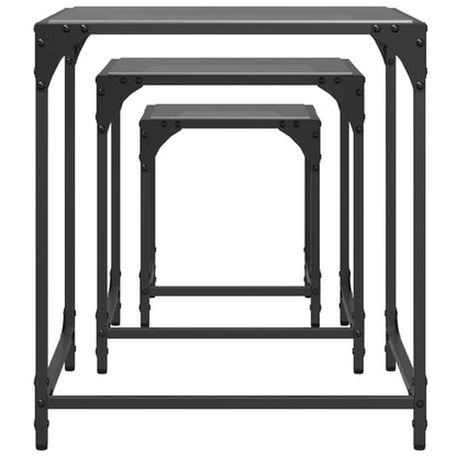 Salongbord Sofabord Svart Stablebare 3 stk med glasstopp stål