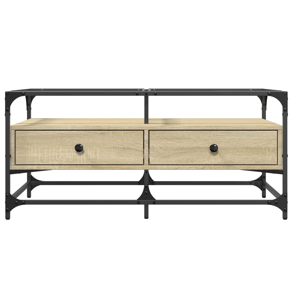 Salongbord Sofabord Sonoma Eik med glassplate 98,5x50x45 cm stål