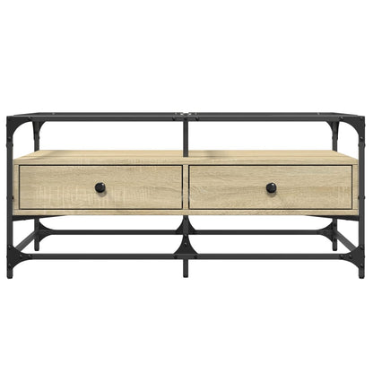 Salongbord Sofabord Sonoma Eik med glassplate 98,5x50x45 cm stål