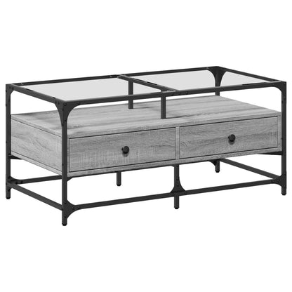 Salongbord Sofabord Sonoma Grå med glassplate 98,5x50x45 cm stål