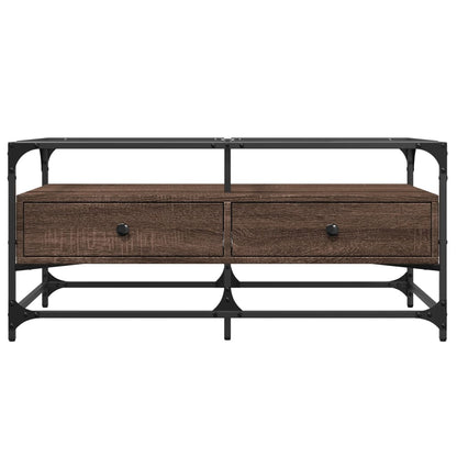 Salongbord Sofabord Brun Eik med glassplate 98,5x50x45 cm stål