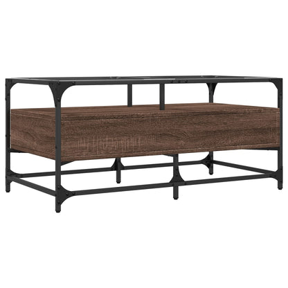 Salongbord Sofabord Brun Eik med glassplate 98,5x50x45 cm stål