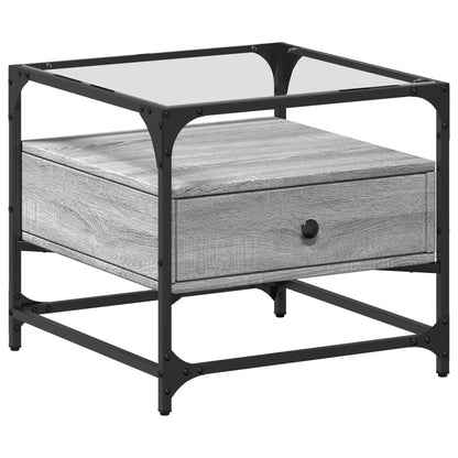 Salongbord Sofabord Sonoma Grå med glassplate 50x50x45 cm stål