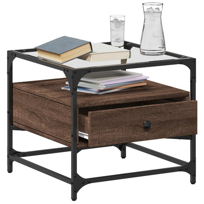 Salongbord Sofabord Brun Eik med glassplate 50x50x45 cm stål