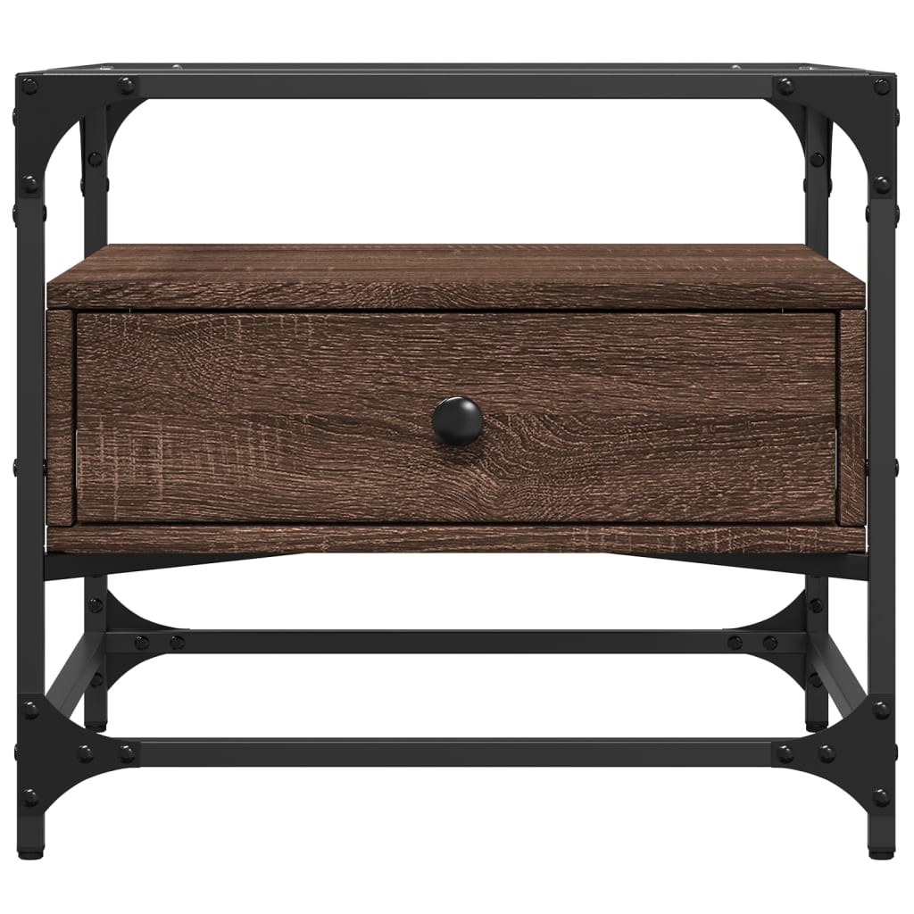 Salongbord Sofabord Brun Eik med glassplate 50x50x45 cm stål