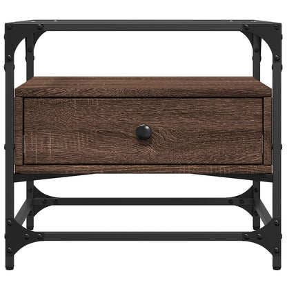 Salongbord Sofabord Brun Eik med glassplate 50x50x45 cm stål