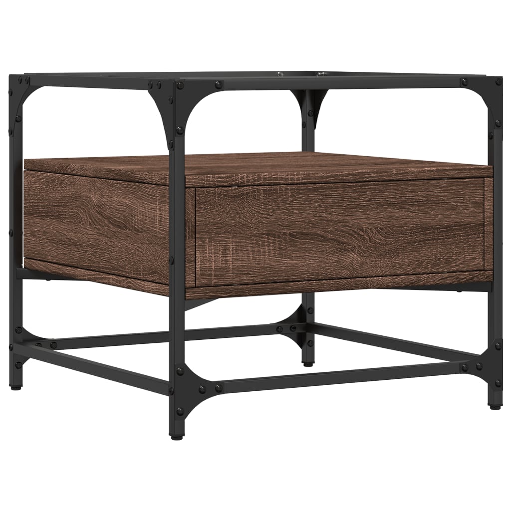 Salongbord Sofabord Brun Eik med glassplate 50x50x45 cm stål